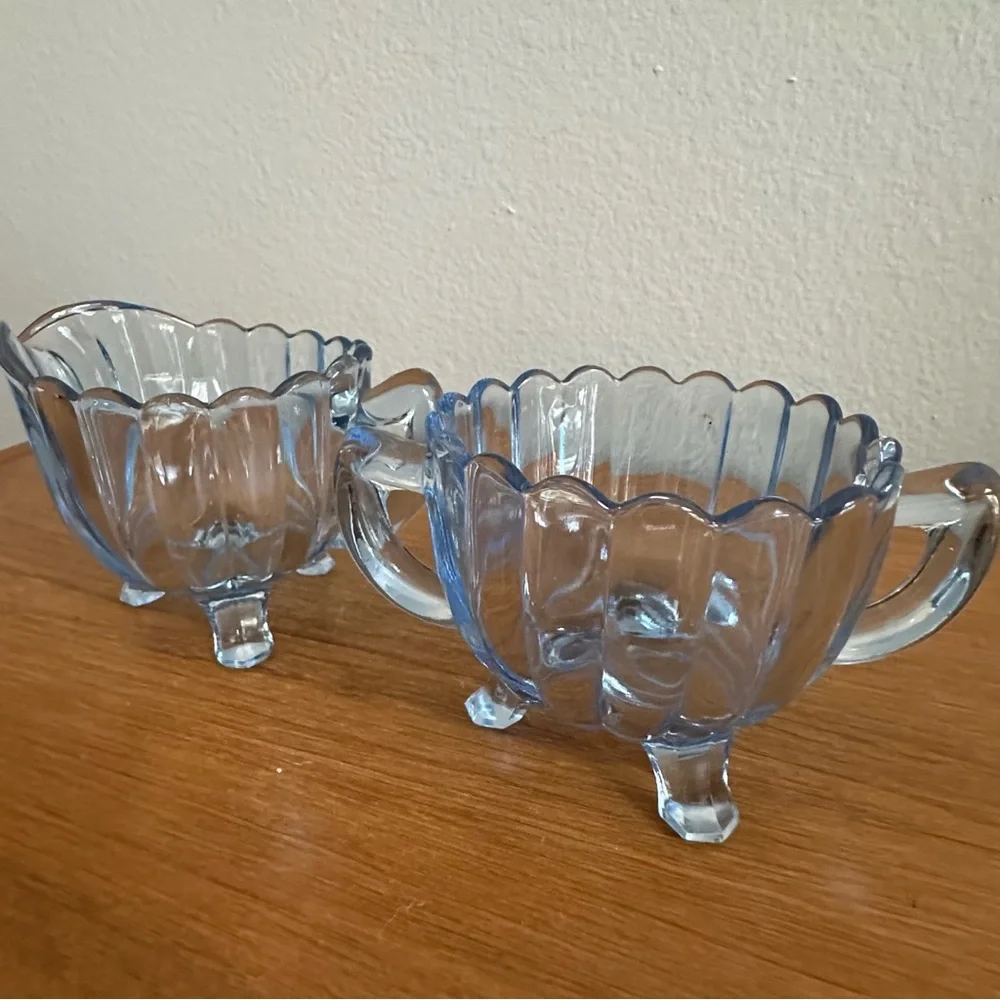 Imperial Glass - Ohio - Blue Pillar Flute Cream & Sugar - Picture 2 of 8